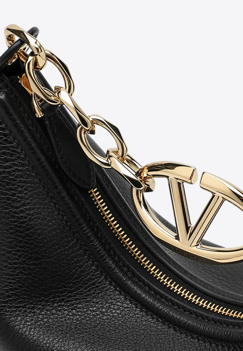 Valentino Small VLogo Moon Grained Leather Hobo Bag Black 5W0B0Q42JDK/P_VALE-0NO