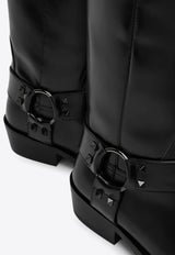 Valentino Rockstud Knee-High Leather Biker Boots Black 5W0S0KV3NIB/P_VALE-0NO