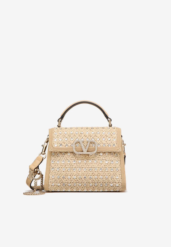 Valentino Mini VSLING Embroidered Top Handle Bag Natural 5W2B0G97MRA 7AN