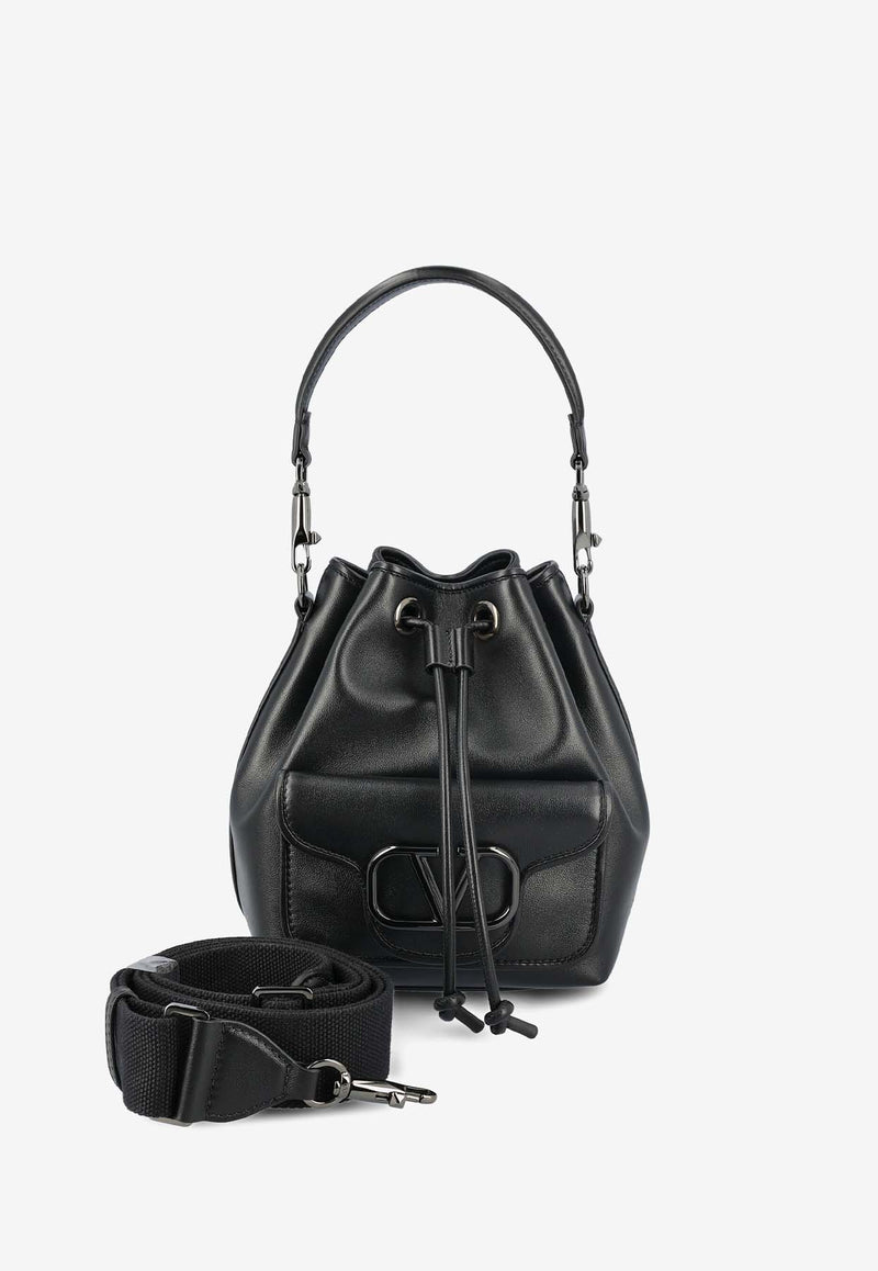 Valentino Locò VLogo Bucket Bag in Calf Leather Black 5W2B0M94FWG 0NO