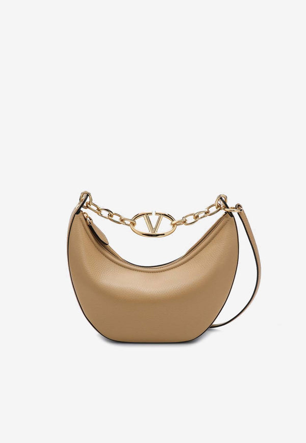 Valentino Small VLogo Moon Hobo Bag in Grained Leather Beige 5W2B0Q42JDK/P_VALE-GH9