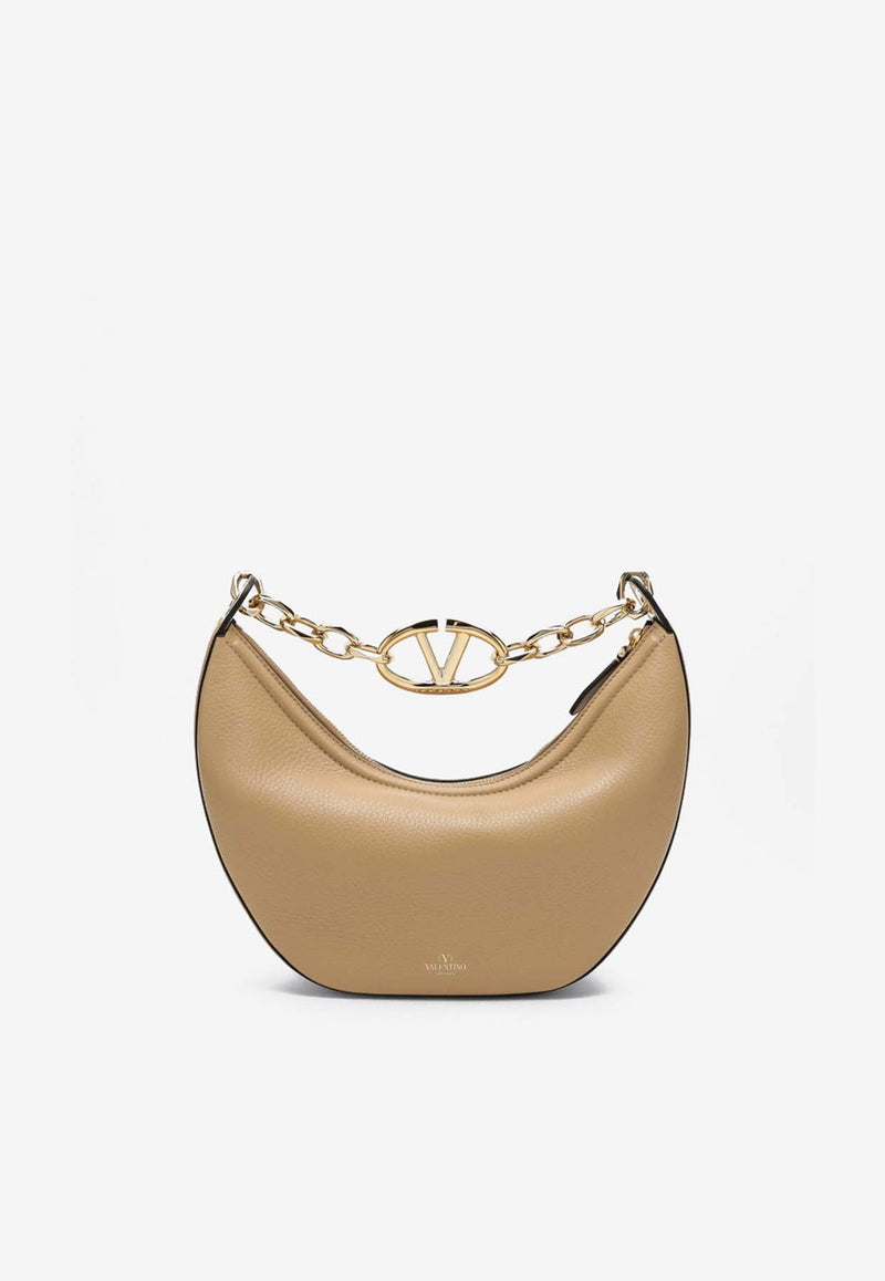 Valentino Small VLogo Moon Hobo Bag in Grained Leather Beige 5W2B0Q42JDK/P_VALE-GH9