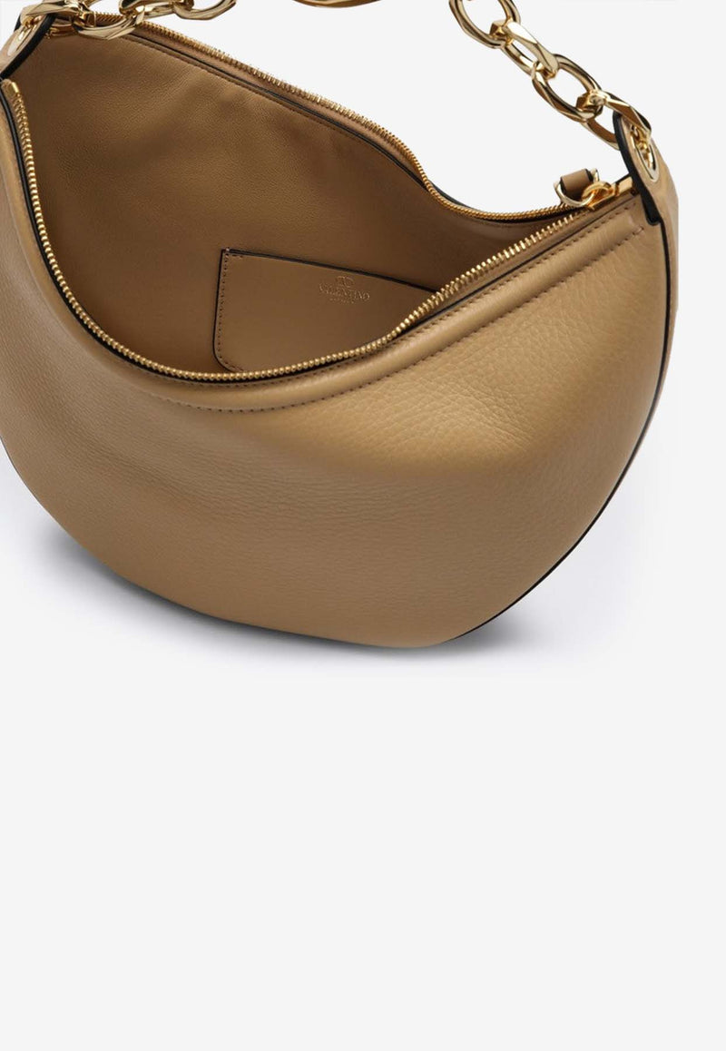 Valentino Small VLogo Moon Hobo Bag in Grained Leather Beige 5W2B0Q42JDK/P_VALE-GH9