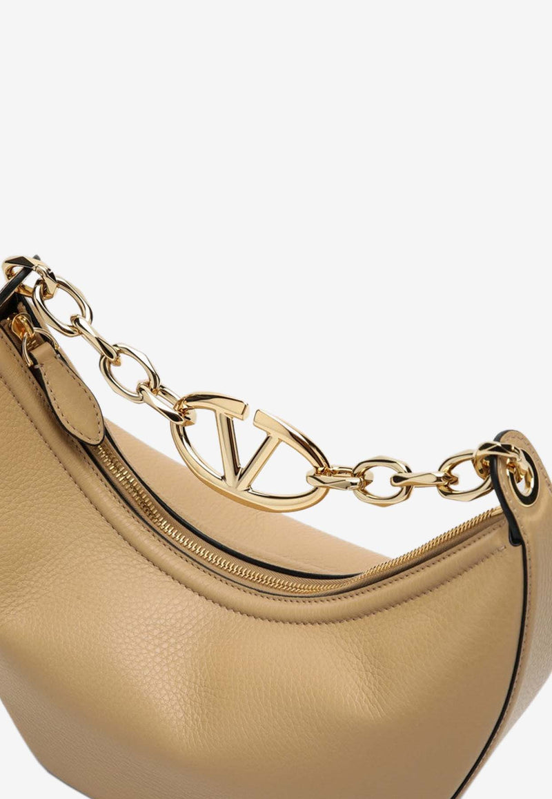 Valentino Small VLogo Moon Hobo Bag in Grained Leather Beige 5W2B0Q42JDK/P_VALE-GH9