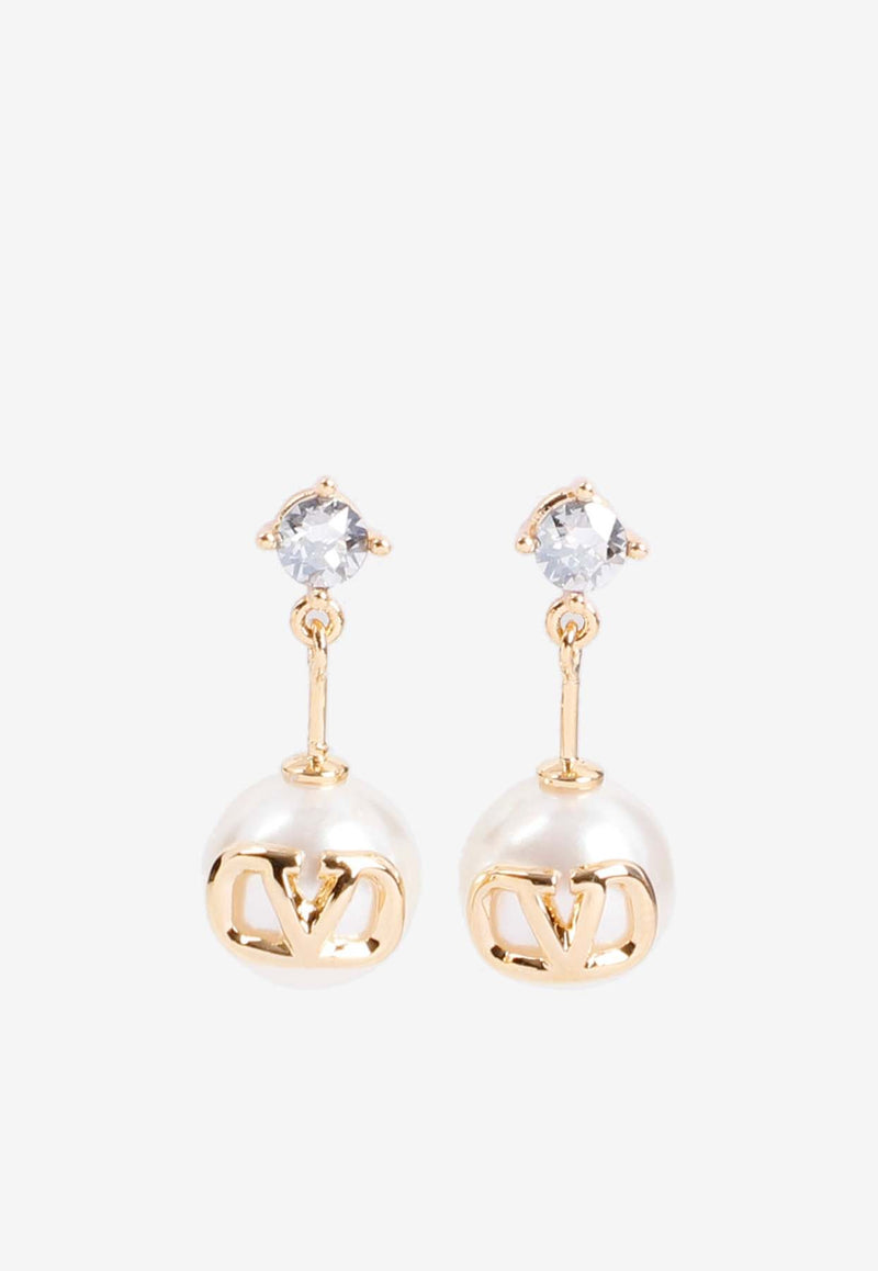 Valentino VLogo Pearl Drop Earrings Gold 5W2J0W80HJY Y49