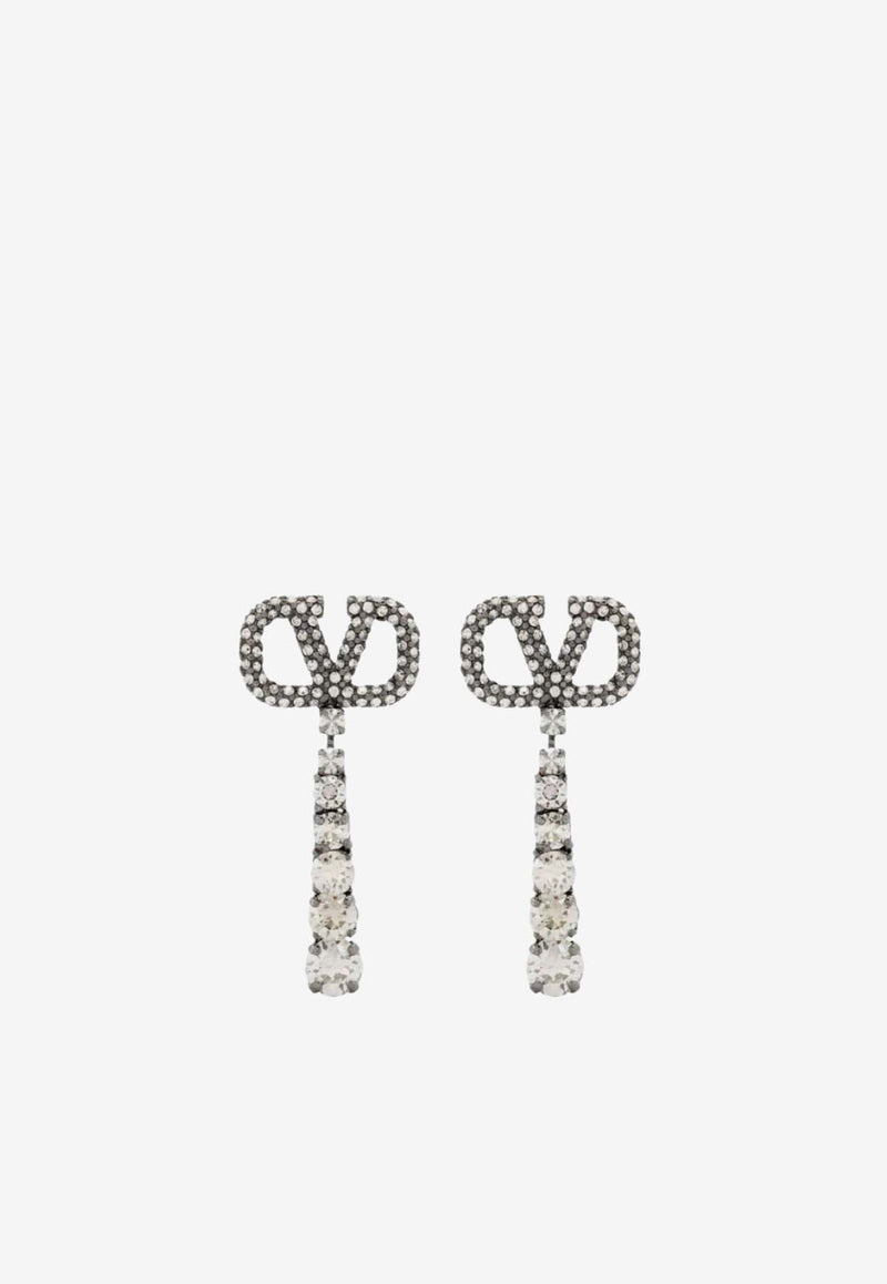 Valentino VLogo Crystal Drop Earrings Silver 5W2J0W88YCW Z2L