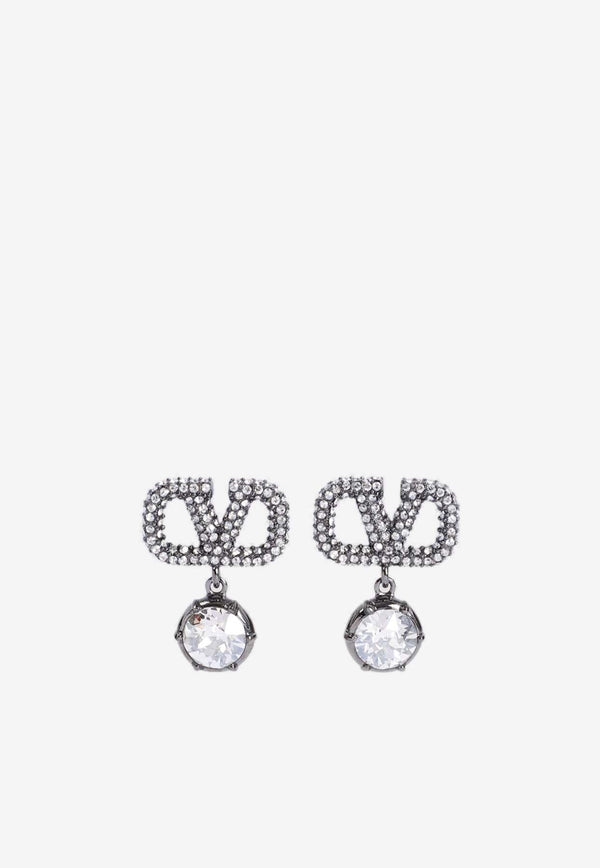 Valentino Crystal VLogo Pearl Drop Earrings Silver 5W2J0X13YCW Z2L