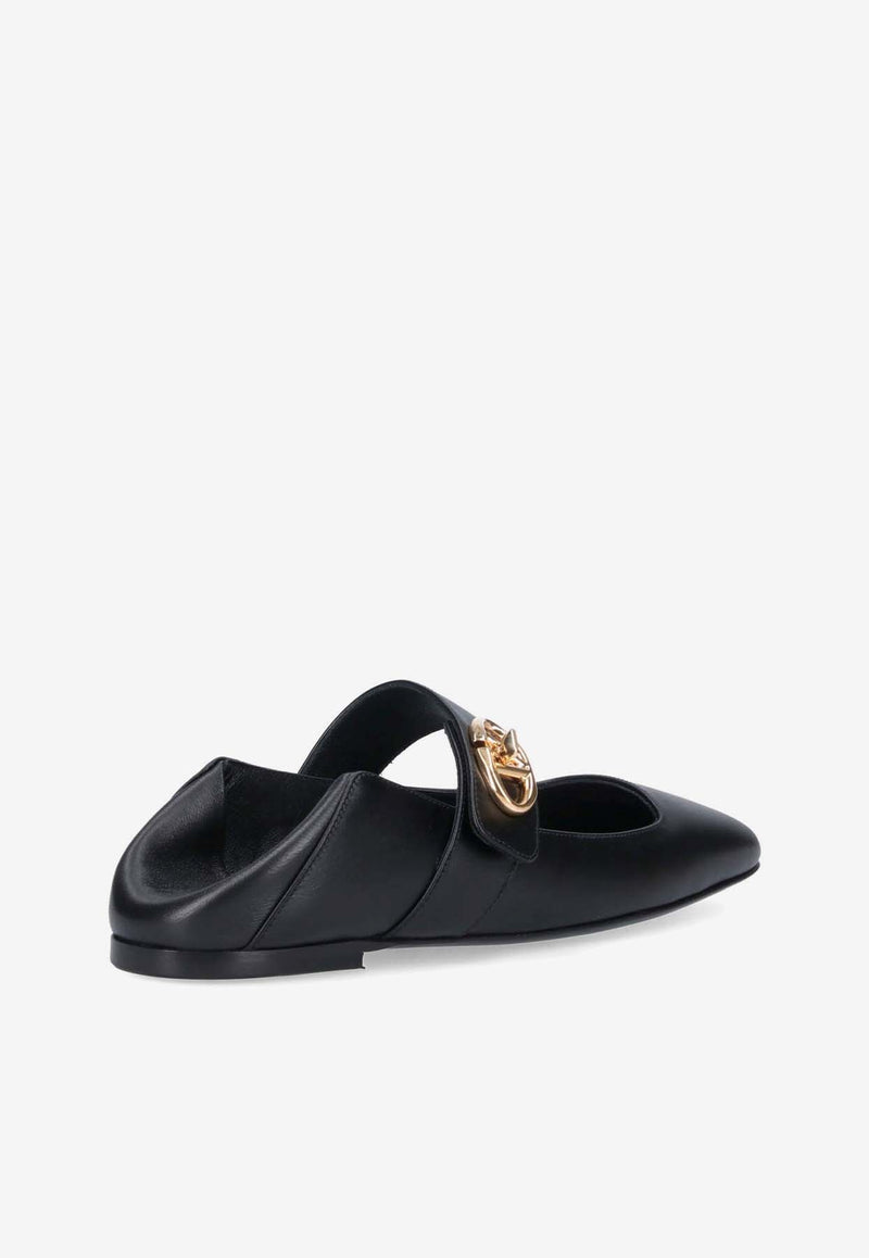 Valentino VLogo Locker Mary-Jane Leather Ballet Flats Black 5W2S0JV2EEY 0NO