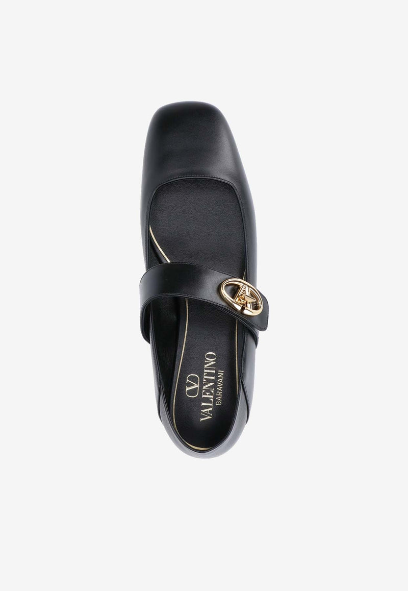 Valentino VLogo Locker Mary-Jane Leather Ballet Flats Black 5W2S0JV2EEY 0NO