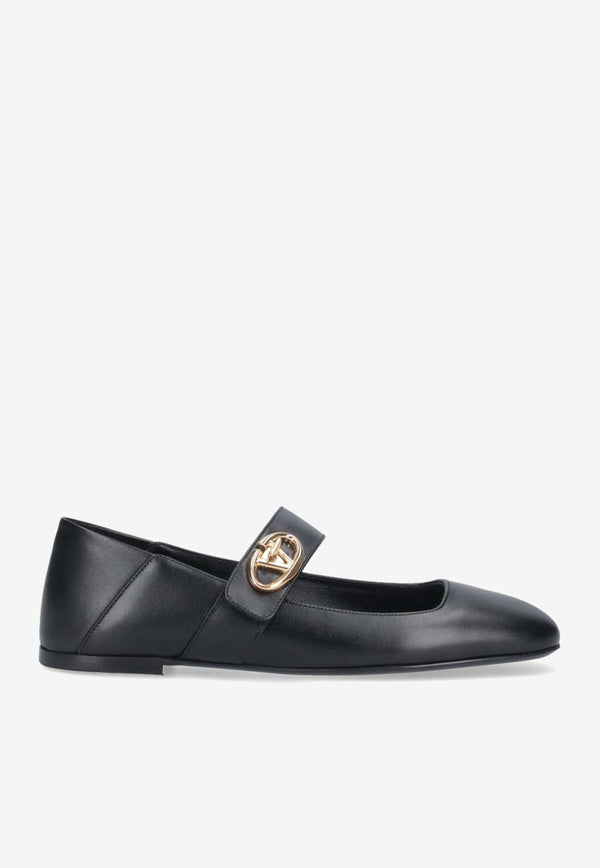 Valentino VLogo Locker Mary-Jane Leather Ballet Flats Black 5W2S0JV2EEY 0NO