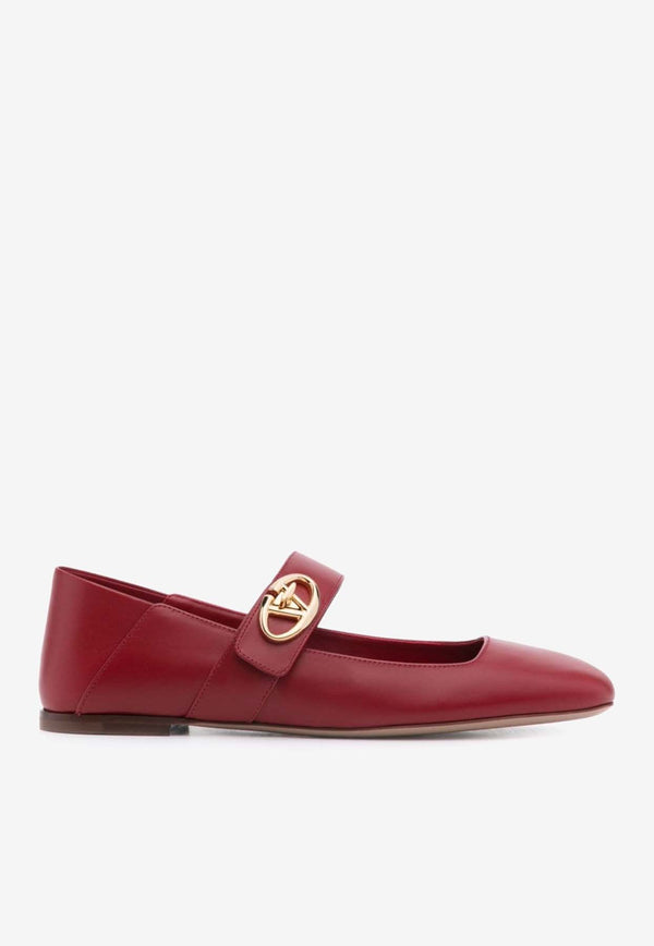 Valentino VLogo Locker Mary-Jane Leather Ballet Flats Red 5W2S0JV2EEY 0RO