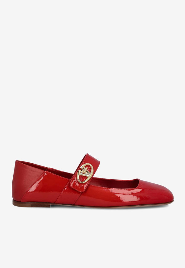 Valentino VLogo Locker Mary-Jane Patent Leather Ballet Flats Red 5W2S0JV2RDA 0RO