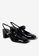 Valentino VLogo Locker 60 Mary-Jane Slingback Pumps in Patent Leather Black 5W2S0JY1IZM 0NO