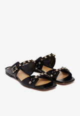 Valentino Rockstud Leather Flat Sandals Black 5W2S0JY4RPX 0NO