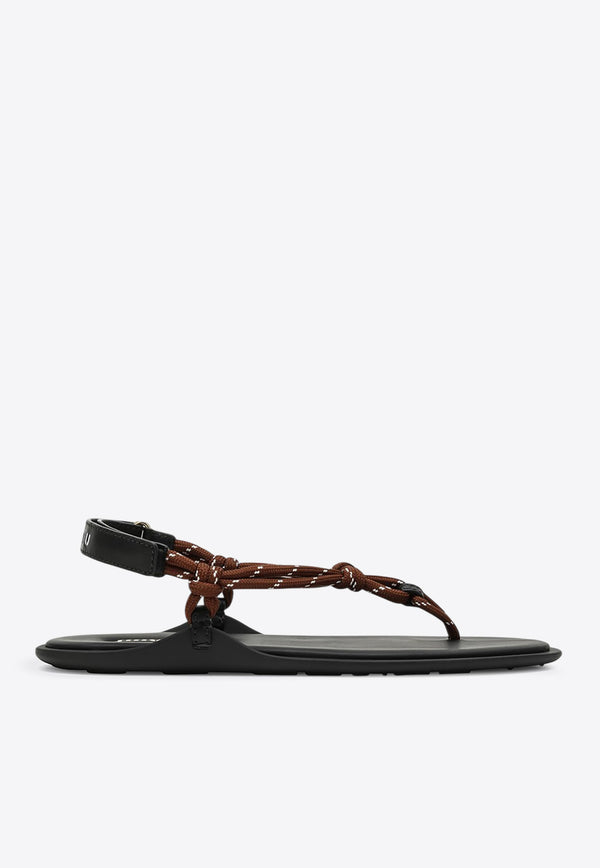 Miu Miu Riviere Rope and Leather Thong Sandals Brown 5Y184EM0053L74/Q_MIU-F0005