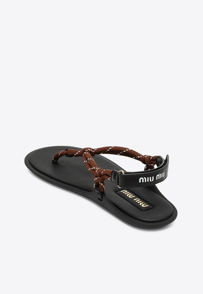 Miu Miu Riviere Rope and Leather Thong Sandals Brown 5Y184EM0053L74/Q_MIU-F0005