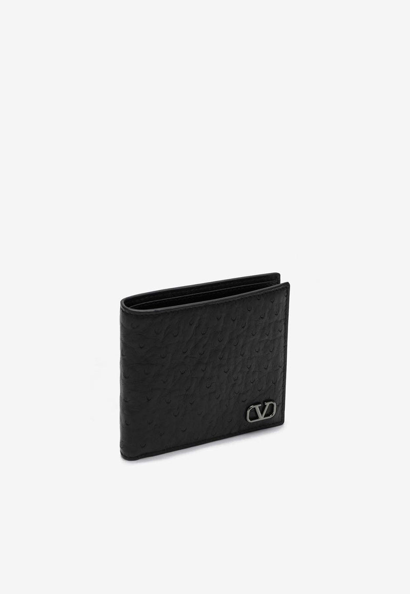 Valentino VLogo Bi-Fold Wallet in Ostrich Leather Black 5Y2P0654JFR/P_VALE-0NO