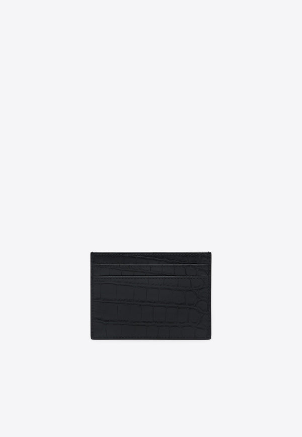 Saint Laurent Cassandre Croc-Embossed Leather Cardholder Black 607603DZE0W/Q_YSL-1000