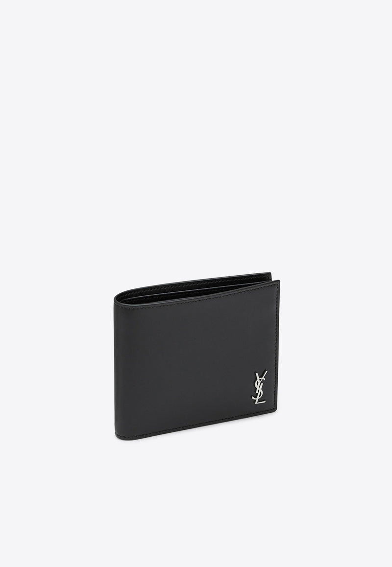 Saint Laurent Tiny Cassandre Leather Bi-Fold Wallet Black 6077271JB0E/Q_YSL-1000