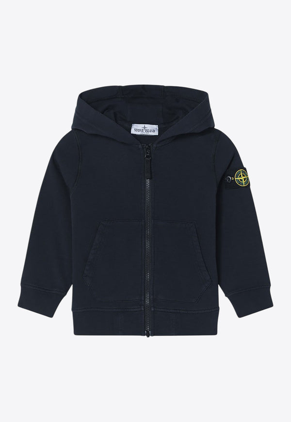 Stone Island Junior Boys Logo Patch Zip-Up Hoodie Blue 6100010-BS0040/Q_STONE-V0020