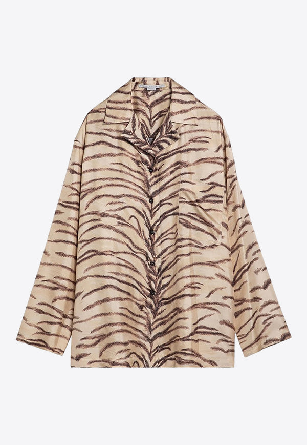 Stella McCartney Tiger Print Long-Sleeved Silk Shirt Beige 6201213ES210/P_STELL-9500