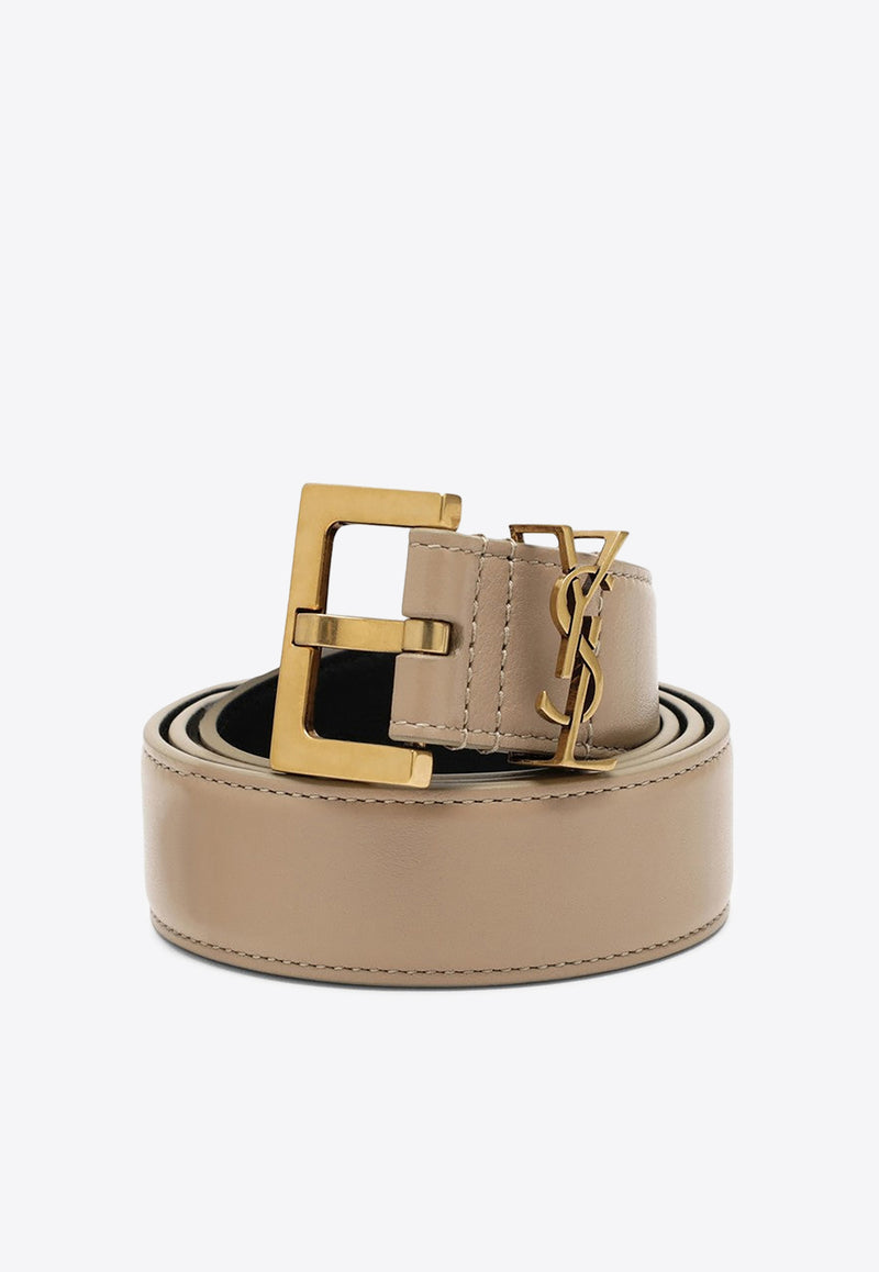 Saint Laurent Cassandre Smooth Leather Belt Beige 634437BOO0W/O_YSL-2721