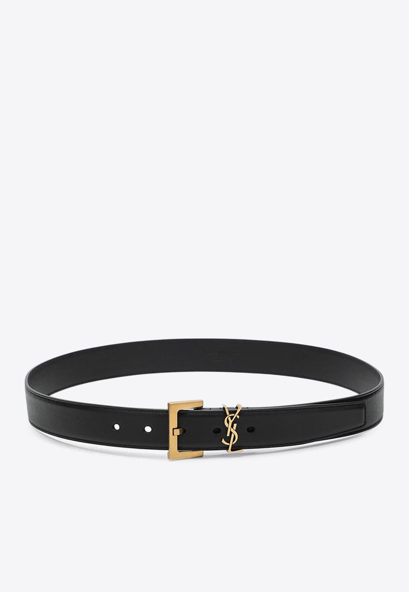 Saint Laurent Cassandre Belt with Square Buckle Black 634437BOO0W/Q_YSL-1000