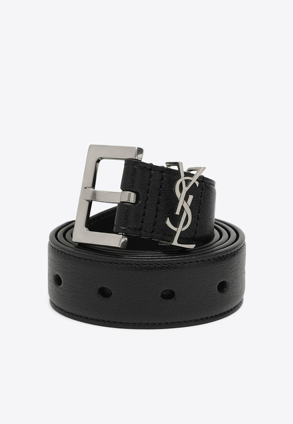 Saint Laurent Cassandre Nappa Leather Belt Black 634440BRM0E/O_YSL-1000