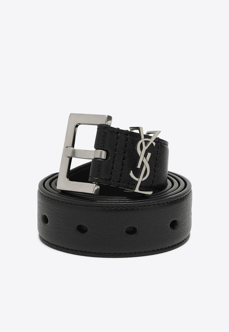 Saint Laurent Cassandre Nappa Leather Belt Black 634440BRM0E/O_YSL-1000