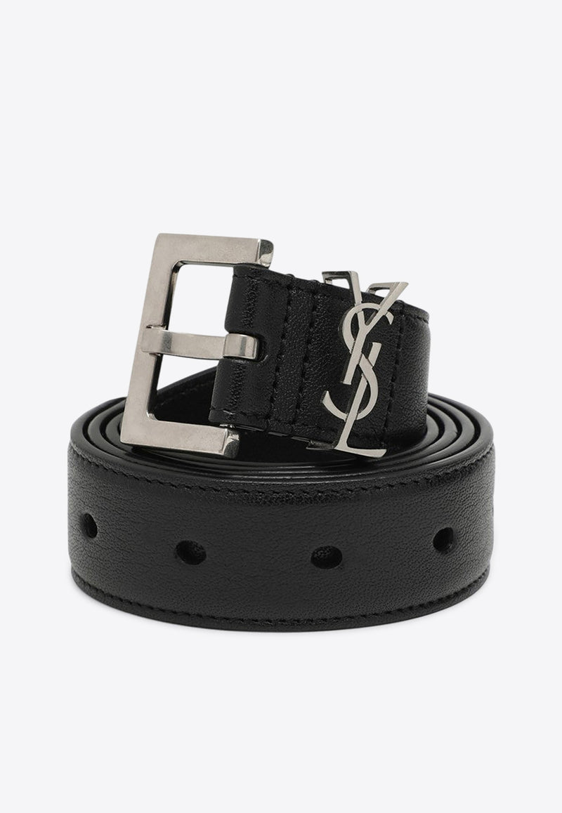 Saint Laurent Cassandre Leather Buckle Belt Black 634440BRM0E/P_YSL-1000