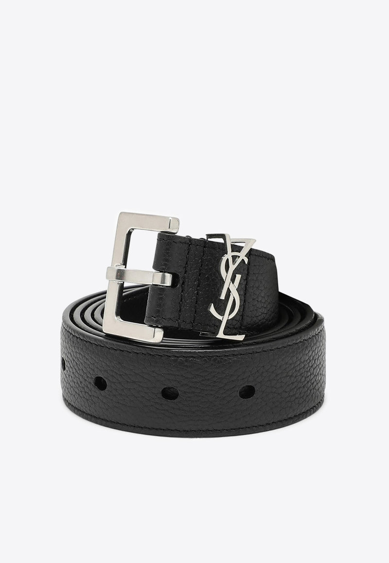 Saint Laurent Cassandre Grained Leather Belt Black 634440DTI0E/O_YSL-1000