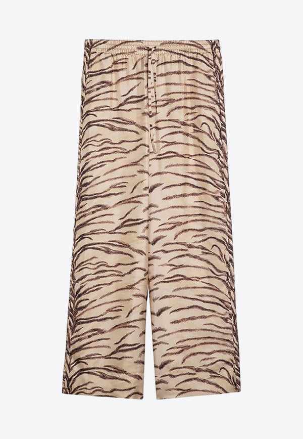 Stella Mccartney Tiger Print Wide-Leg Silk Pants Beige 6402133ES210/P_STELL-9500