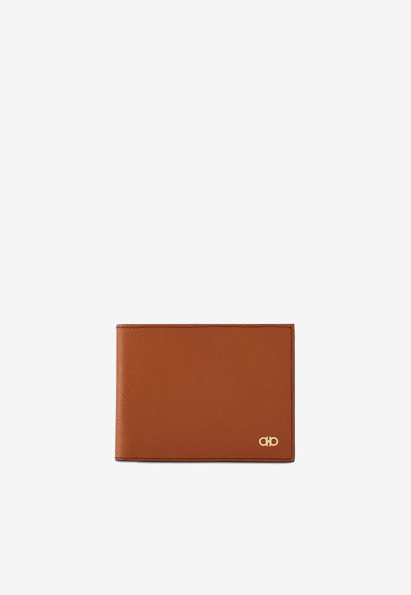 Salvatore Ferragamo Gancini Bi-Fold Wallet in Grained Leather Cognac 661451 MICRO GANCIO 775645 NEW COGNAC