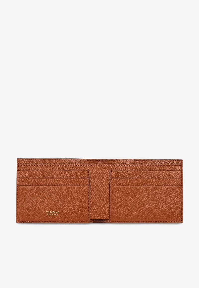 Salvatore Ferragamo Gancini Bi-Fold Wallet in Grained Leather Cognac 661451 MICRO GANCIO 775645 NEW COGNAC