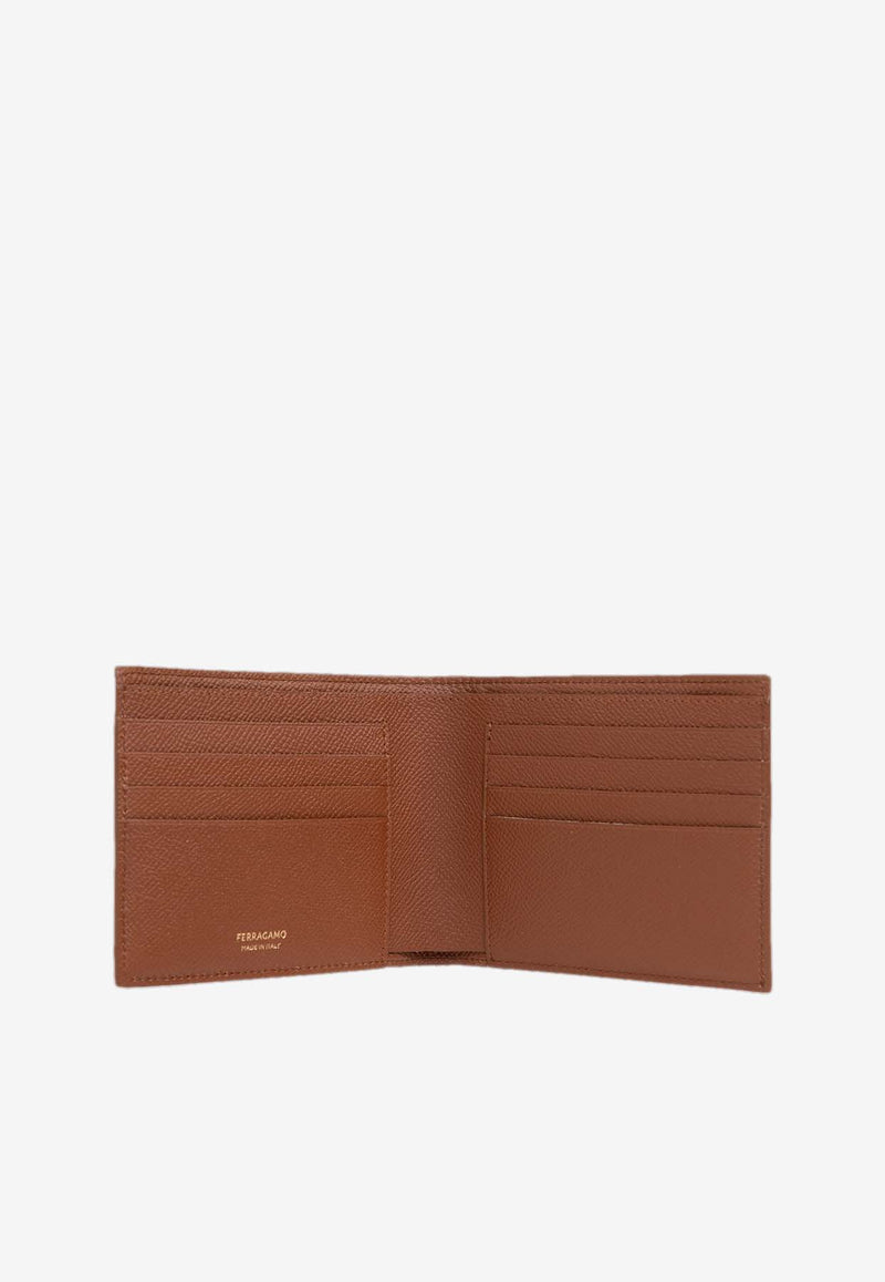 Salvatore Ferragamo Gancini Bi-Fold Wallet in Grained Leather Cognac 661457 MICRO GANCIO 775651 NEW COGNAC