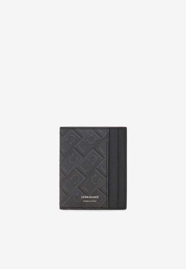 Salvatore Ferragamo Logo Monogram Bi-Fold Cardholder Black 661586 MONOGRAM 780333 NERO/GRIGIO