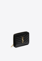 Saint Laurent Cassandre Compact Zip-Around Leather Wallet Black 668288BOW01/Q_YSL-1000