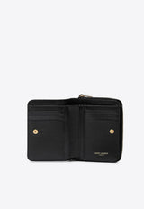 Saint Laurent Cassandre Compact Zip-Around Leather Wallet Black 668288BOW01/Q_YSL-1000