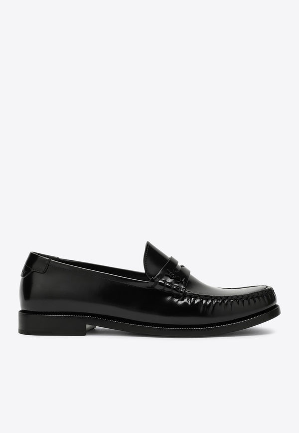 Saint Laurent Cassandre Leather Penny Loafers Black 670232AAA7R/Q_YSL-1000