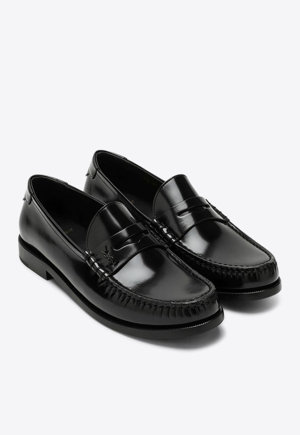 Saint Laurent Cassandre Leather Penny Loafers Black 670232AAA7R/Q_YSL-1000