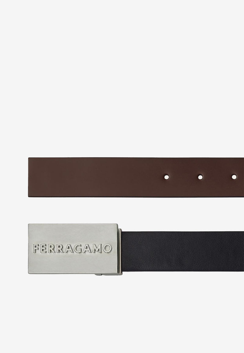 Salvatore Ferragamo Reversible Logo Leather Belt 670260 DOUBLE ADJUS 764840 COCOA BROWN Brown