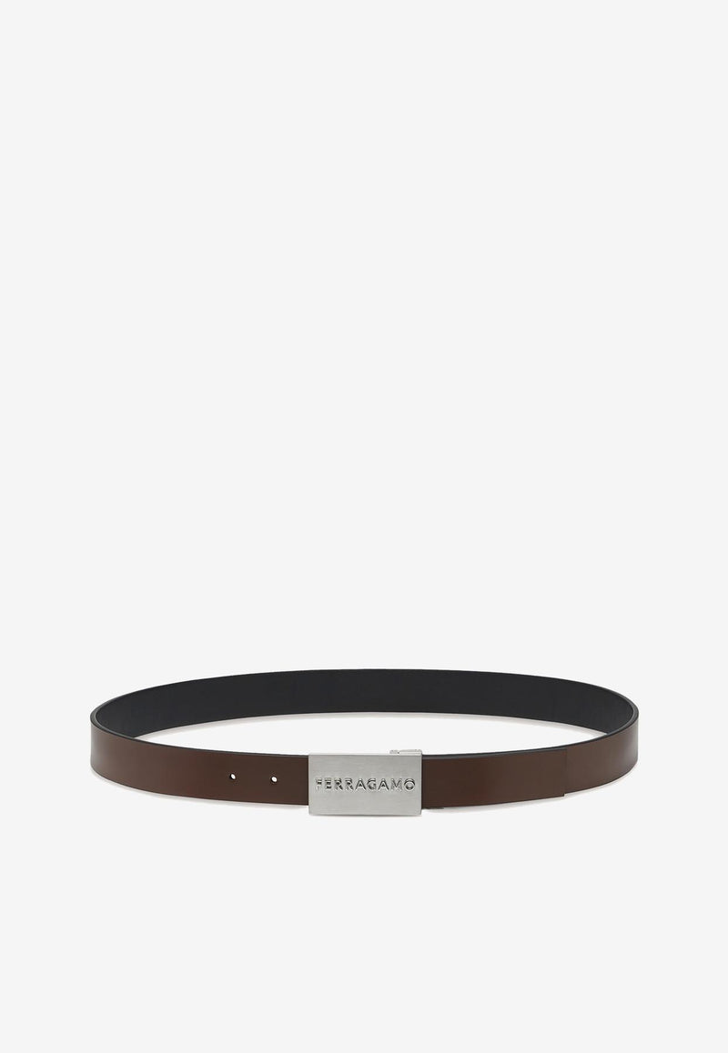 Salvatore Ferragamo Reversible Logo Leather Belt 670260 DOUBLE ADJUS 764840 COCOA BROWN Brown