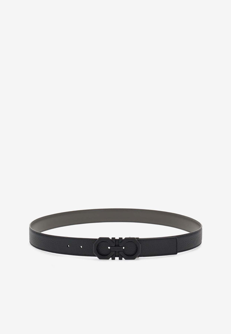 Salvatore Ferragamo Gancini Reversible Leather Belt Black 670266 DOUBLE ADJUS 765786 NERO