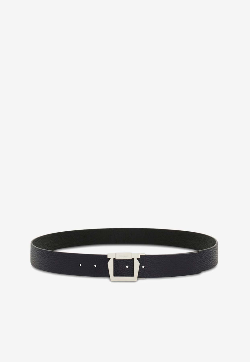 Salvatore Ferragamo Gancini Reversible Leather Belt Midnight Blue 670361 DOUBLE ADJUS 776791 MIDNIGHT