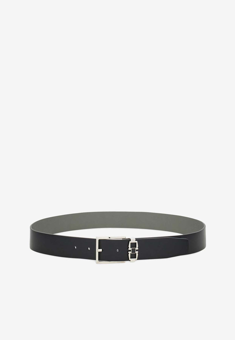 Salvatore Ferragamo Reversible Leather Buckled Belt Black 670373 DOUBLE ADJUS 775800 NERO