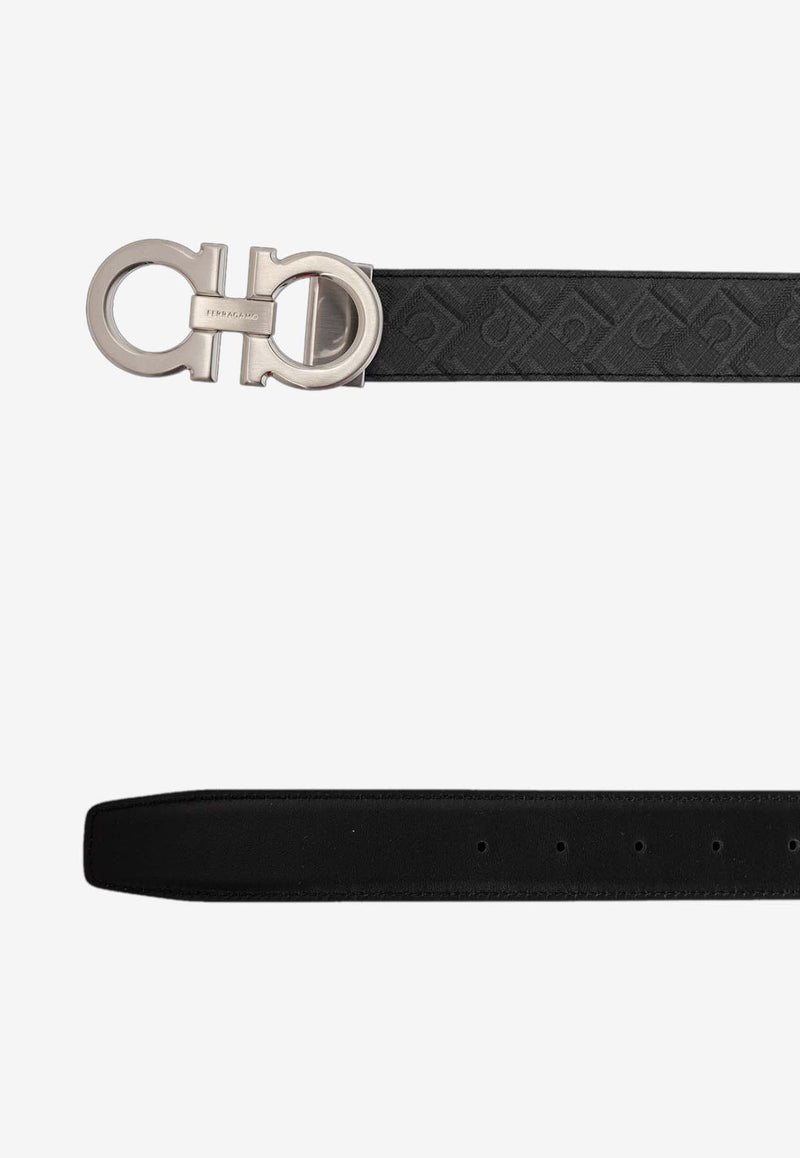 Salvatore Ferragamo Gancini Monogram Reversible Belt Black 679710 DOUBLE ADJUS 780171 NERO/GRIGIO