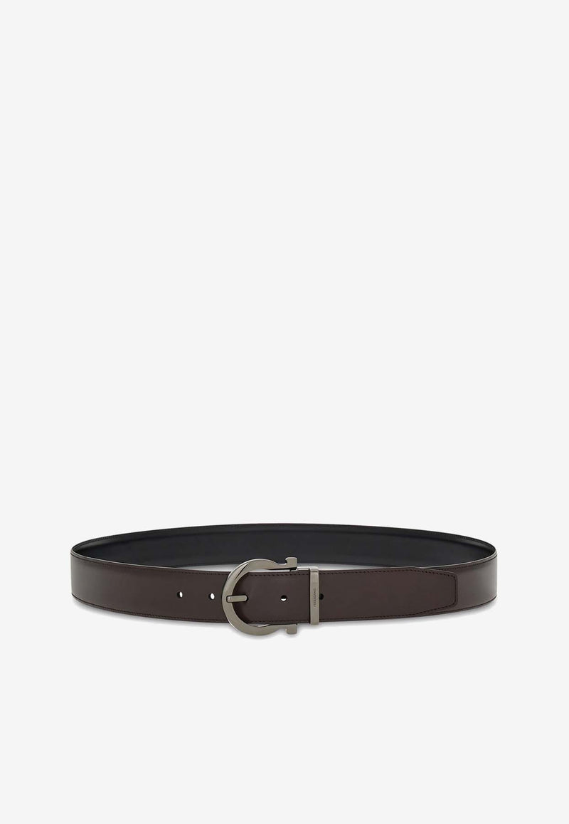 Salvatore Ferragamo Gancini-Buckle Reversible Leather Belt Brown 679781 DOUBLE ADJUS 776320 T MORO