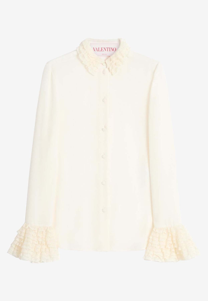 Valentino Ruffled Georgette Shirt Ivory 6B3AB7321MH A03