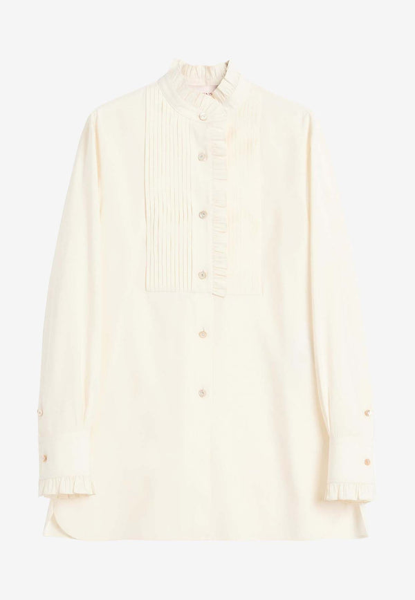 Valentino Frill Long-Sleeved Shirt Ivory 6B3AB755924 ET5