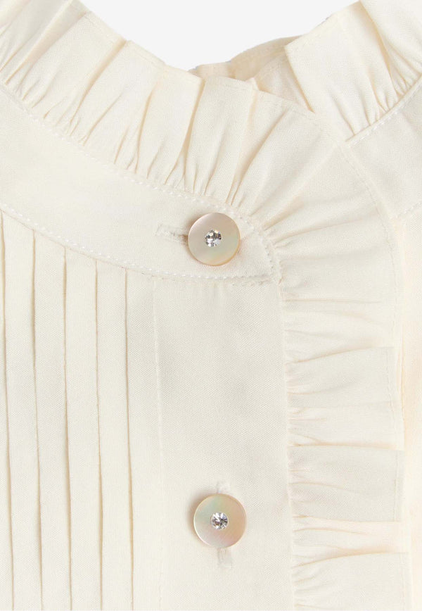 Valentino Frill Long-Sleeved Shirt Ivory 6B3AB755924 ET5